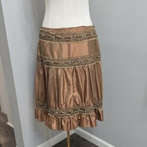 The Limited Vintage 90s Metallic Tan A-Line Skirt with Beaded Trim